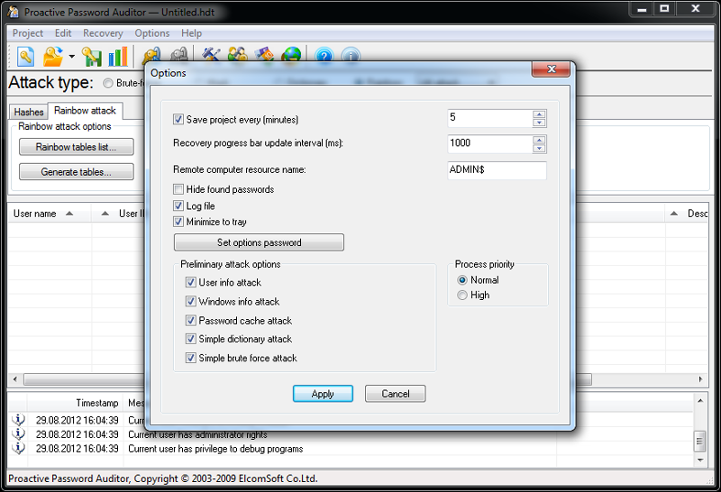 Proactive Password Auditor options